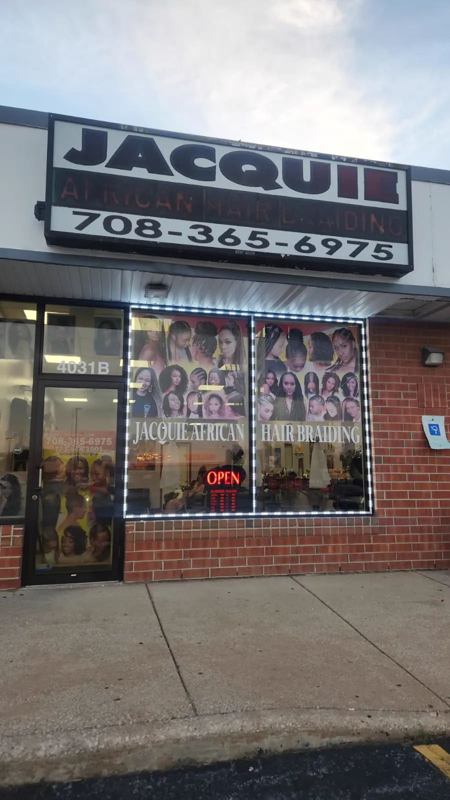 The Jacquie African Hair Braiding salon storefront